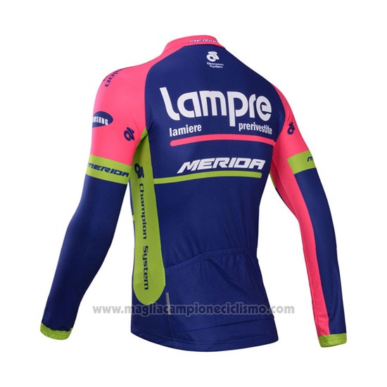2014 Abbigliamento Ciclismo Lampre Merida Rosa e Blu Manica Lunga e Salopette